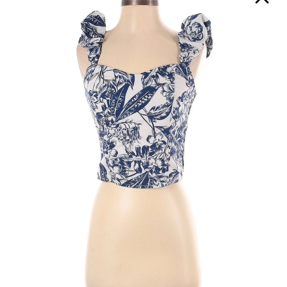 Abercrombie & Fitch puff sleeve blue and white top